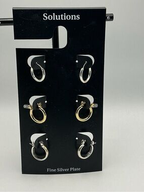 Solutions Fine Silver Plate Mixed Hoop Earrings Set NWT